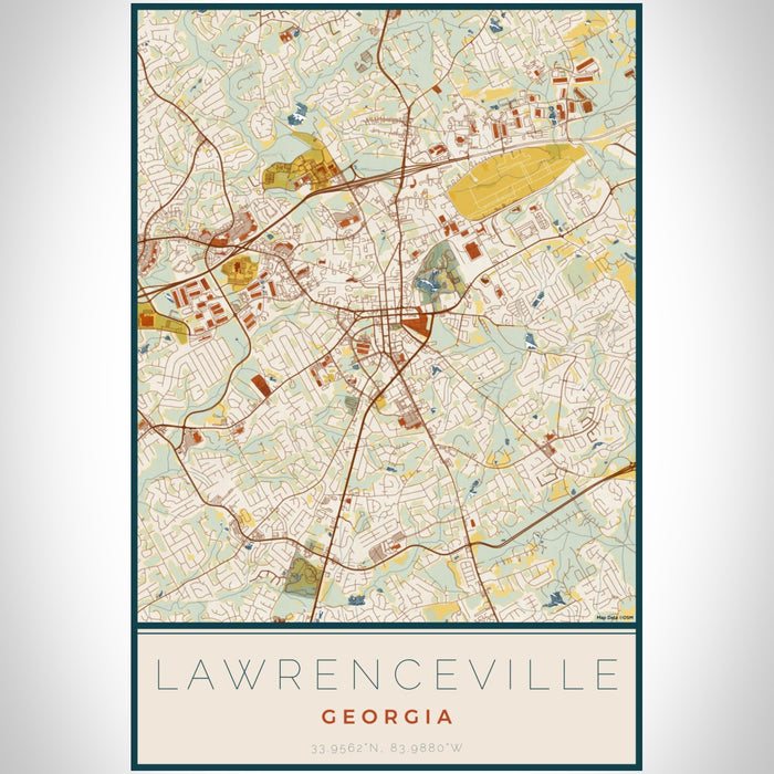 Lawrenceville Georgia Map Print Portrait Orientation in Woodblock Style With Shaded Background