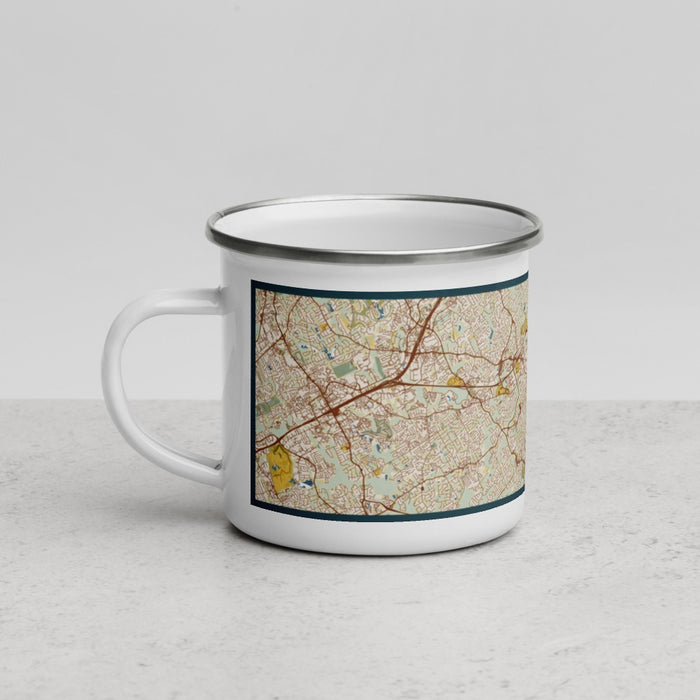Left View Custom Lawrenceville Georgia Map Enamel Mug in Woodblock