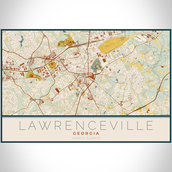Lawrenceville Georgia Map Print Landscape Orientation in Woodblock Style With Shaded Background