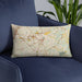Custom Lawrenceville Georgia Map Throw Pillow in Woodblock on Blue Colored Chair