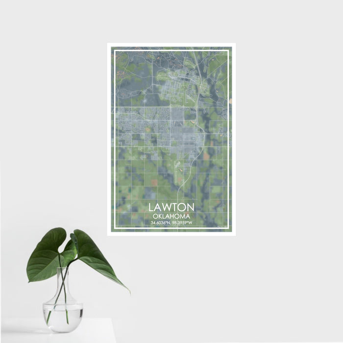 16x24 Lawton Oklahoma Map Print Portrait Orientation in Afternoon Style With Tropical Plant Leaves in Water