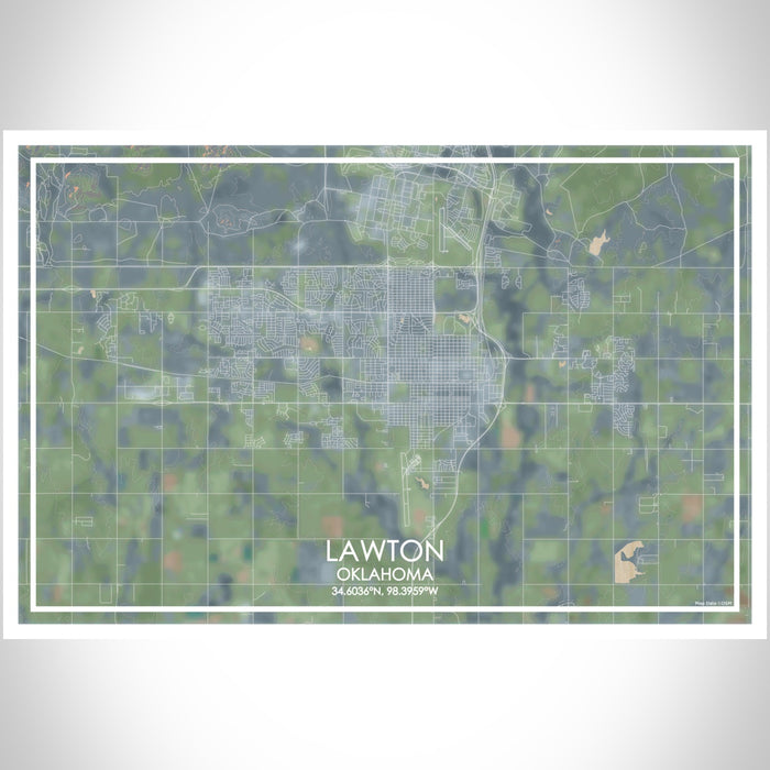 Lawton Oklahoma Map Print Landscape Orientation in Afternoon Style With Shaded Background