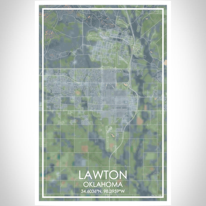 Lawton Oklahoma Map Print Portrait Orientation in Afternoon Style With Shaded Background