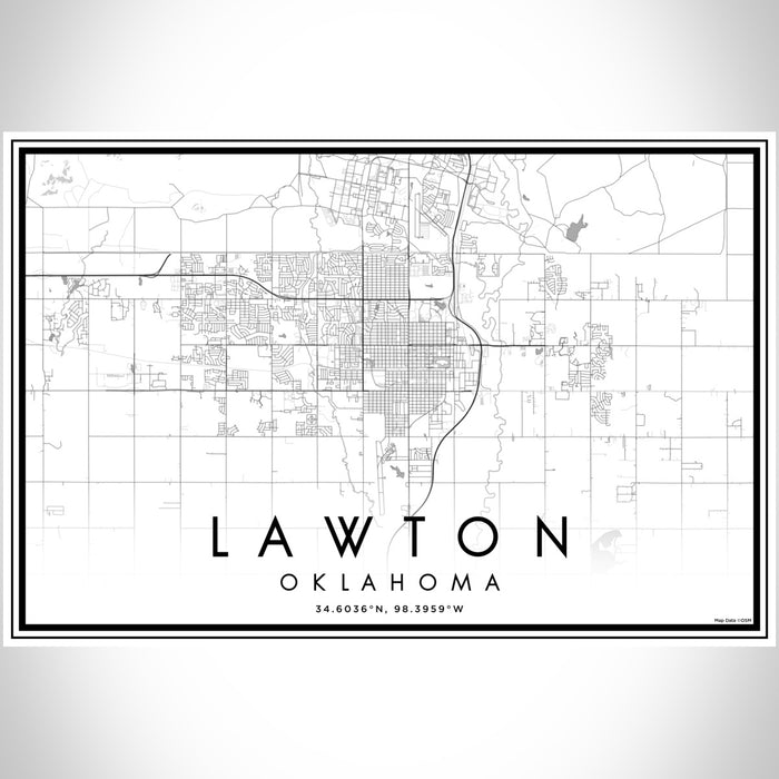 Lawton Oklahoma Map Print Landscape Orientation in Classic Style With Shaded Background