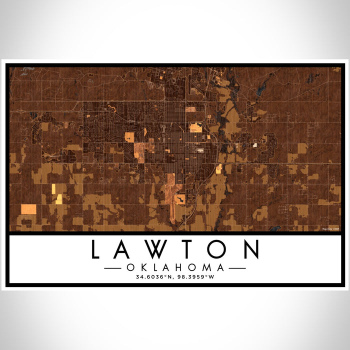Lawton Oklahoma Map Print Landscape Orientation in Ember Style With Shaded Background