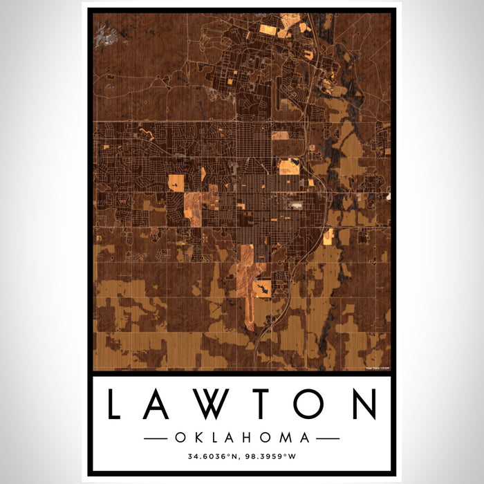 Lawton Oklahoma Map Print Portrait Orientation in Ember Style With Shaded Background
