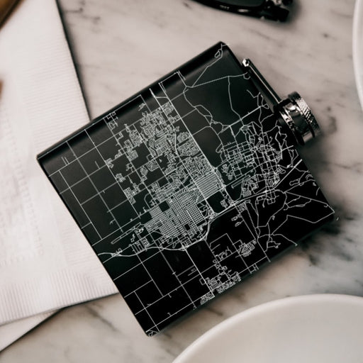 Lawton Oklahoma Custom Engraved City Map Inscription Coordinates on 6oz Stainless Steel Flask in Black