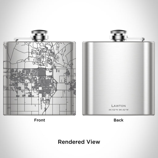 Rendered View of Lawton Oklahoma Map Engraving on 6oz Stainless Steel Flask