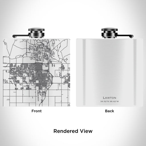 Rendered View of Lawton Oklahoma Map Engraving on 6oz Stainless Steel Flask in White