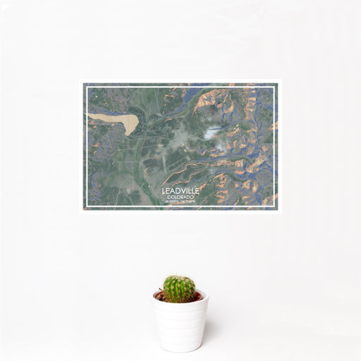 12x18 Leadville Colorado Map Print Landscape Orientation in Afternoon Style With Small Cactus Plant in White Planter
