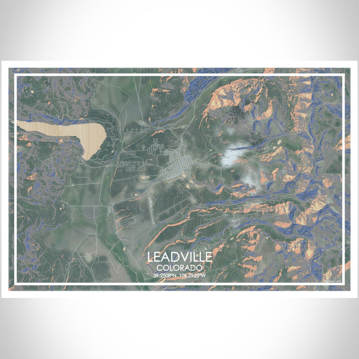 Leadville Colorado Map Print Landscape Orientation in Afternoon Style With Shaded Background
