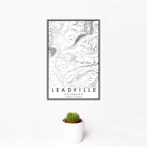 12x18 Leadville Colorado Map Print Portrait Orientation in Classic Style With Small Cactus Plant in White Planter
