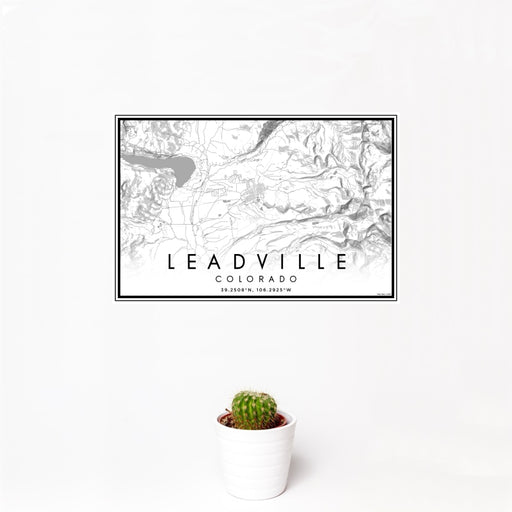 12x18 Leadville Colorado Map Print Landscape Orientation in Classic Style With Small Cactus Plant in White Planter