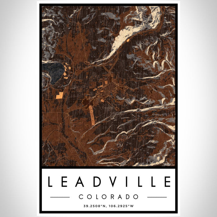 Leadville Colorado Map Print Portrait Orientation in Ember Style With Shaded Background