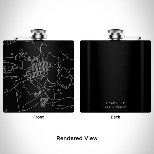 Rendered View of Leadville Colorado Map Engraving on 6oz Stainless Steel Flask in Black