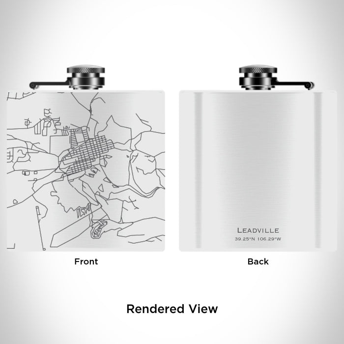 Rendered View of Leadville Colorado Map Engraving on 6oz Stainless Steel Flask in White