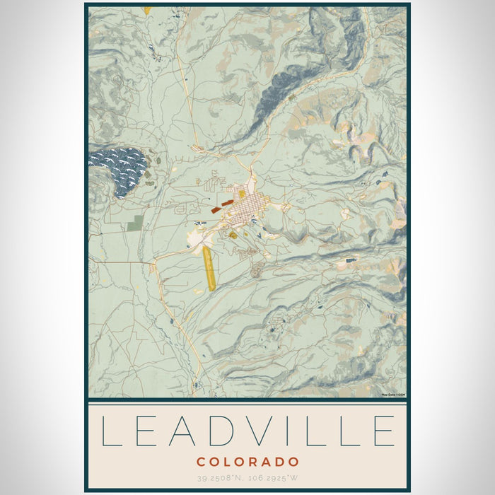 Leadville Colorado Map Print Portrait Orientation in Woodblock Style With Shaded Background