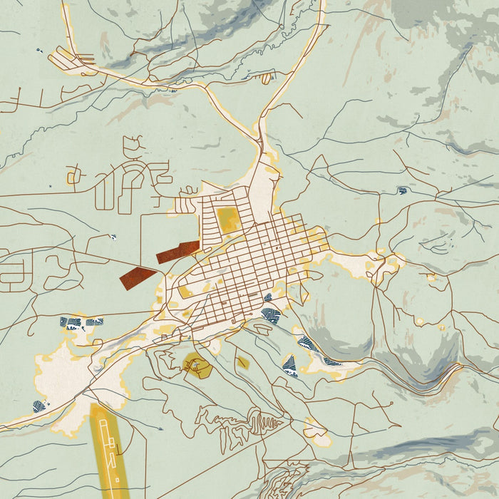 Leadville Colorado Map Print in Woodblock Style Zoomed In Close Up Showing Details
