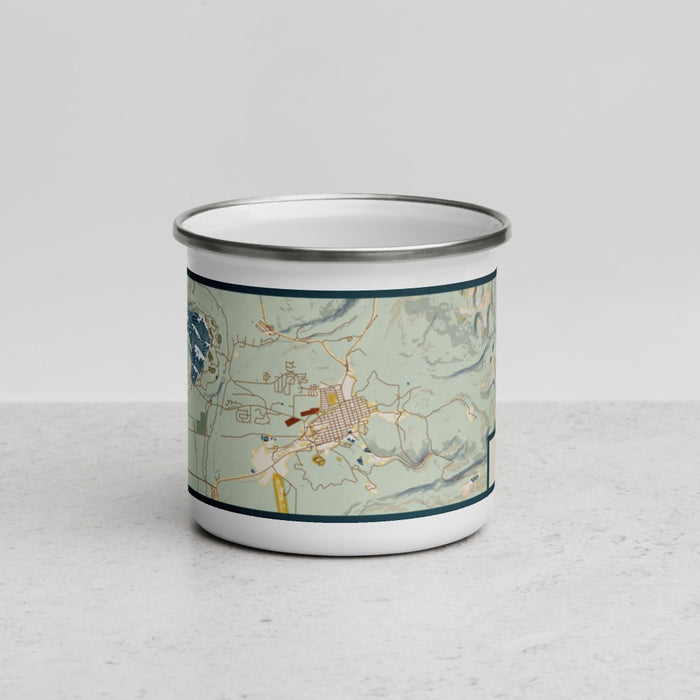 Front View Custom Leadville Colorado Map Enamel Mug in Woodblock