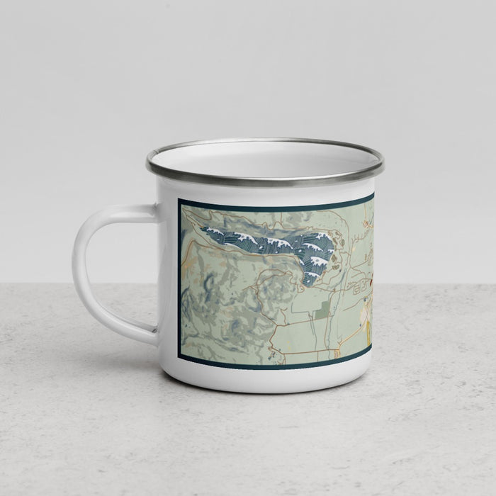 Left View Custom Leadville Colorado Map Enamel Mug in Woodblock