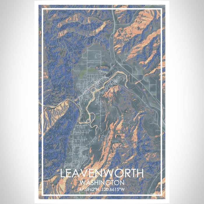 Leavenworth Washington Map Print Portrait Orientation in Afternoon Style With Shaded Background