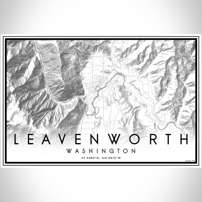 Leavenworth Washington Map Print Landscape Orientation in Classic Style With Shaded Background