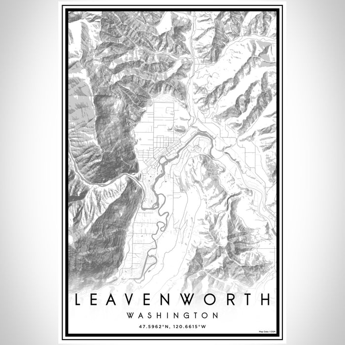 Leavenworth Washington Map Print Portrait Orientation in Classic Style With Shaded Background