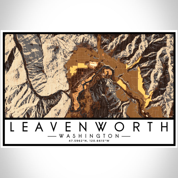 Leavenworth Washington Map Print Landscape Orientation in Ember Style With Shaded Background