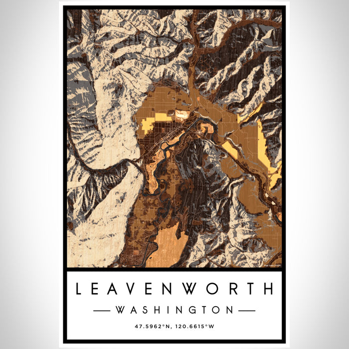 Leavenworth Washington Map Print Portrait Orientation in Ember Style With Shaded Background