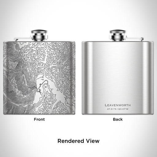 Rendered View of Leavenworth Washington Map Engraving on 6oz Stainless Steel Flask