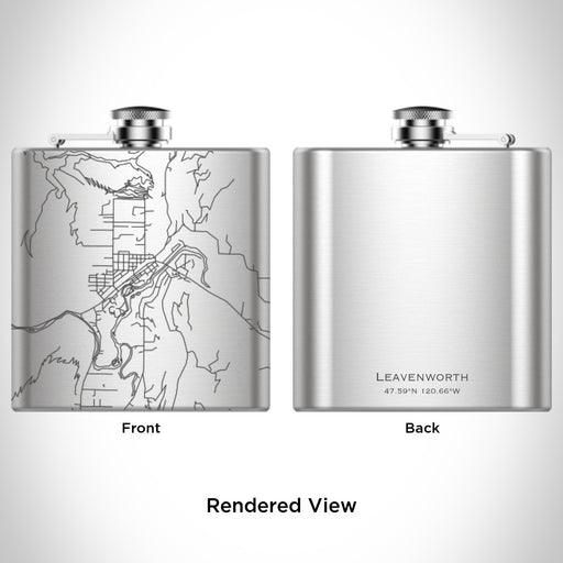 Rendered View of Leavenworth Washington Map Engraving on 6oz Stainless Steel Flask