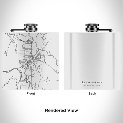 Rendered View of Leavenworth Washington Map Engraving on 6oz Stainless Steel Flask in White
