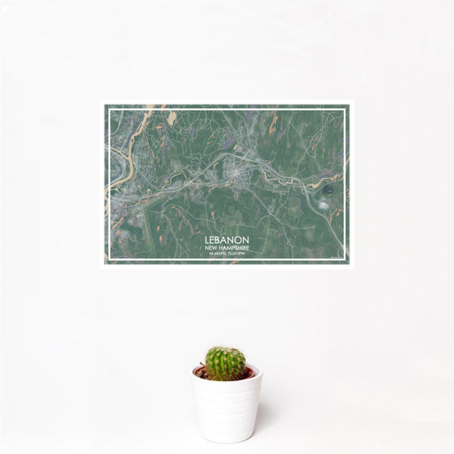 12x18 Lebanon New Hampshire Map Print Landscape Orientation in Afternoon Style With Small Cactus Plant in White Planter