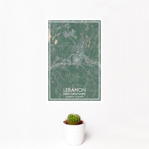 12x18 Lebanon New Hampshire Map Print Portrait Orientation in Afternoon Style With Small Cactus Plant in White Planter