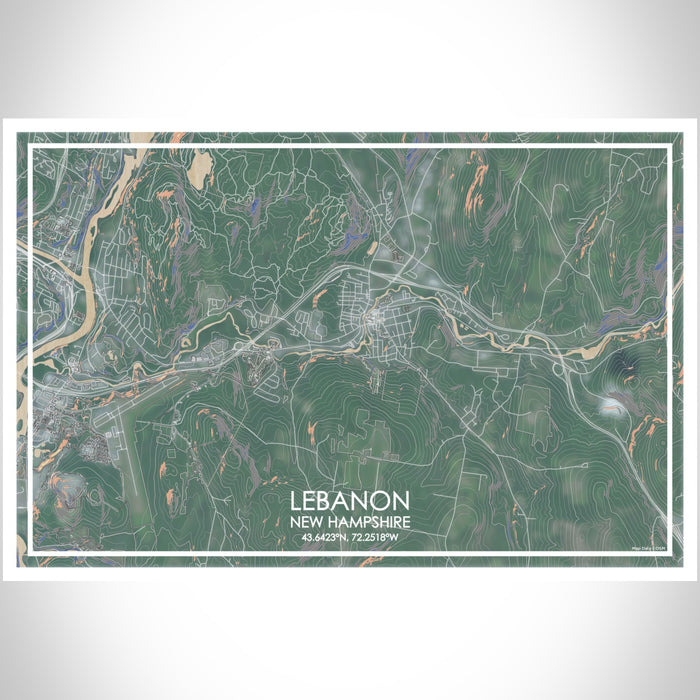 Lebanon New Hampshire Map Print Landscape Orientation in Afternoon Style With Shaded Background