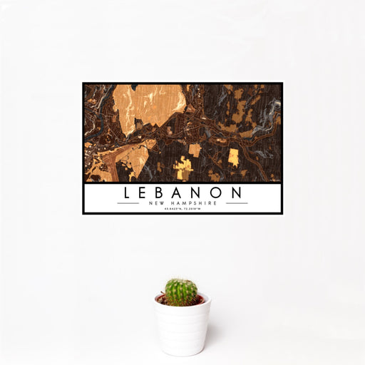 12x18 Lebanon New Hampshire Map Print Landscape Orientation in Ember Style With Small Cactus Plant in White Planter