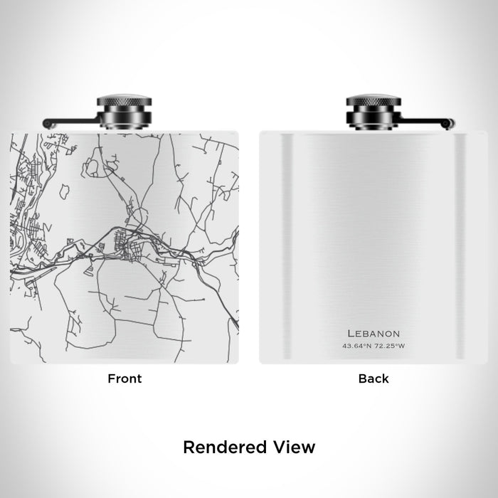 Rendered View of Lebanon New Hampshire Map Engraving on 6oz Stainless Steel Flask in White