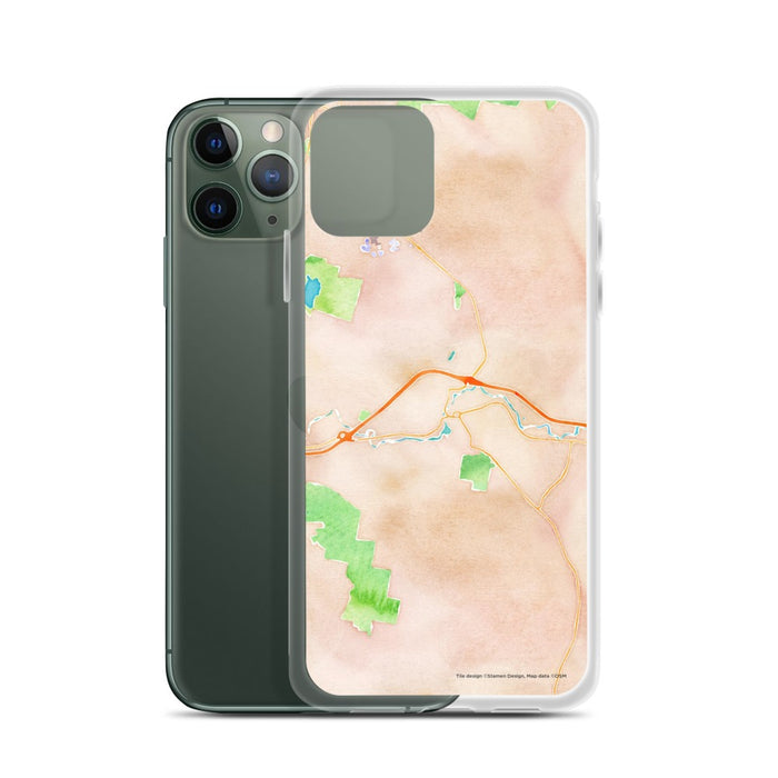 Custom Lebanon New Hampshire Map Phone Case in Watercolor on Table with Laptop and Plant