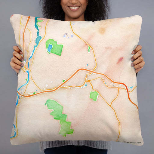Person holding 22x22 Custom Lebanon New Hampshire Map Throw Pillow in Watercolor
