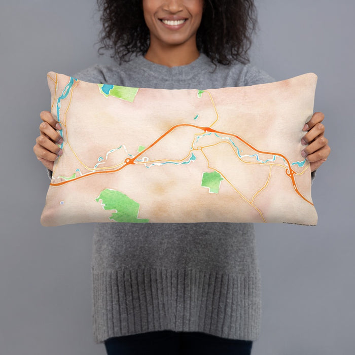 Person holding 20x12 Custom Lebanon New Hampshire Map Throw Pillow in Watercolor