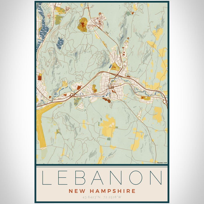 Lebanon New Hampshire Map Print Portrait Orientation in Woodblock Style With Shaded Background
