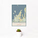 12x18 Leelanau Michigan Map Print Portrait Orientation in Woodblock Style With Small Cactus Plant in White Planter