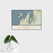16x24 Leelanau Michigan Map Print Landscape Orientation in Woodblock Style With Tropical Plant Leaves in Water