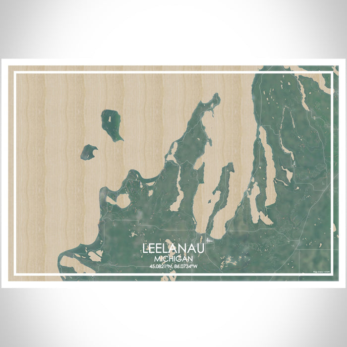 Leelanau Michigan Map Print Landscape Orientation in Afternoon Style With Shaded Background