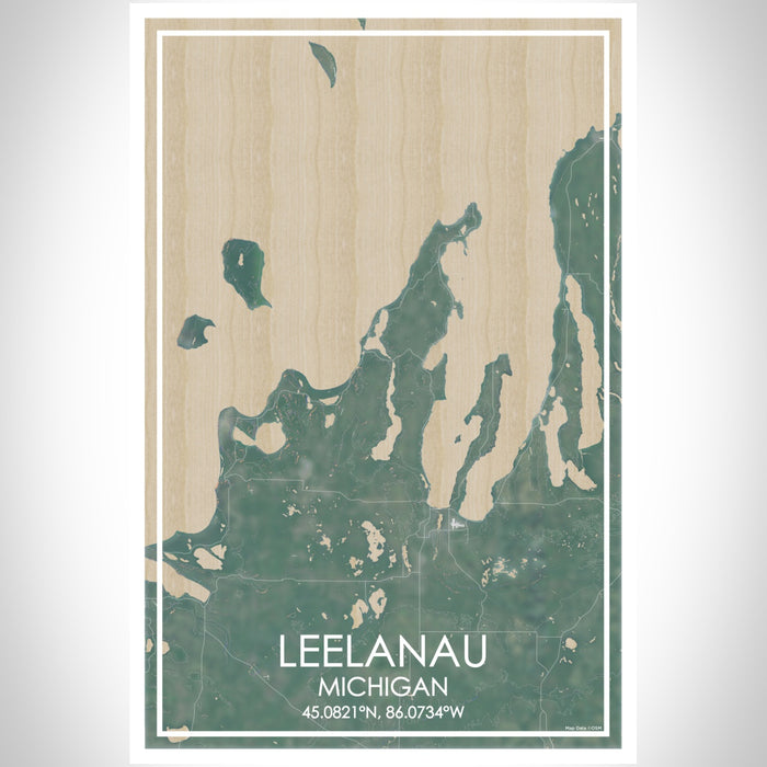 Leelanau Michigan Map Print Portrait Orientation in Afternoon Style With Shaded Background
