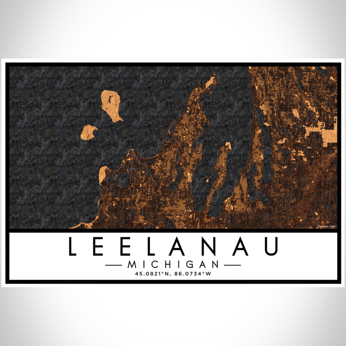 Leelanau Michigan Map Print Landscape Orientation in Ember Style With Shaded Background