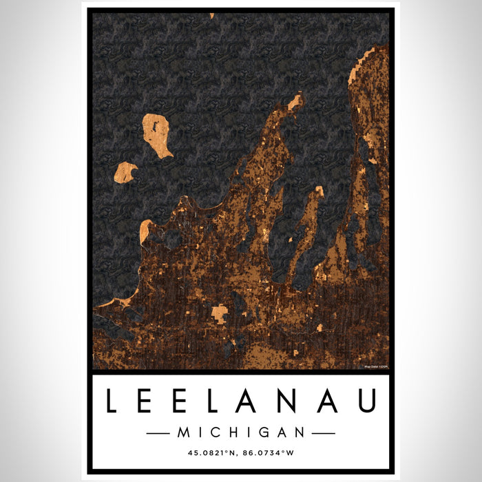 Leelanau Michigan Map Print Portrait Orientation in Ember Style With Shaded Background