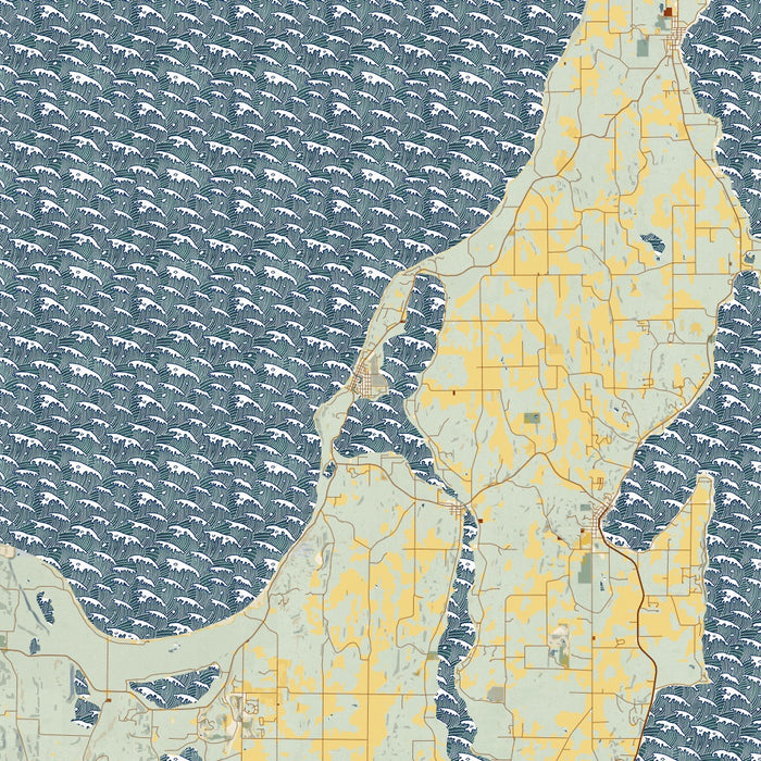 Leelanau Michigan Map Print in Woodblock Style Zoomed In Close Up Showing Details