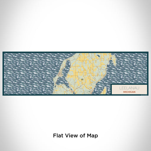Flat View of Map Custom Leelanau Michigan Map Enamel Mug in Woodblock
