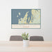 24x36 Leelanau County Michigan Map Print Lanscape Orientation in Woodblock Style Behind 2 Chairs Table and Potted Plant